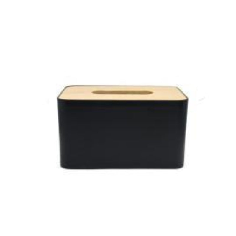 Relaxdays Square Facial Tissue Box, Wooden Bamboo Cosmetic Tissue Dispenser Cover, Black