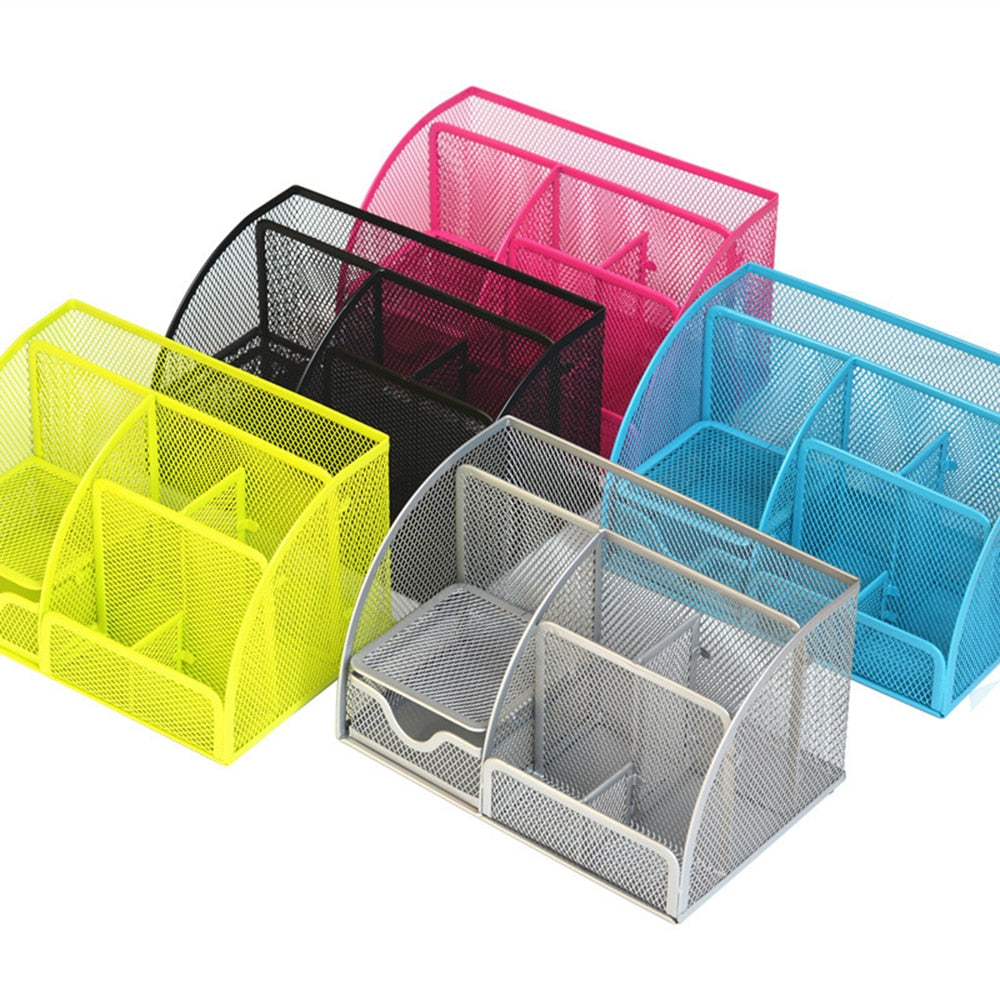 Multi-Function Metal Pencil Stands Combined Mesh Pen Holder Home Office Desktop Stationery Metal Stand Box Container with Drawer