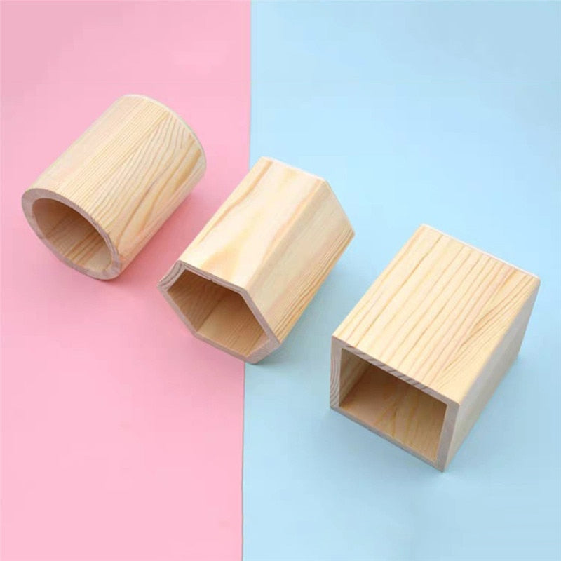 New Office Organizer Desktop Wooden Pen Storage Box Pencil Pot Pen Holder Makeup Brush Container Home Office Stationery Supplies