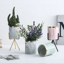 Load image into Gallery viewer, Nordic Gold Rimmed Marbling Planters for Succulent Home or Office Desk Decor